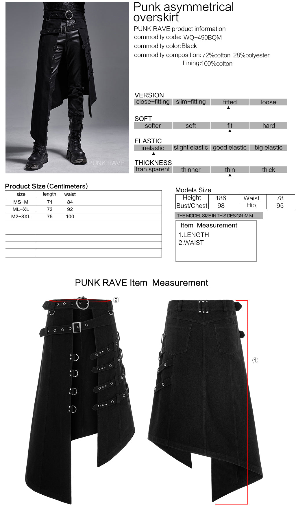 Punk asymmetrical overskirt