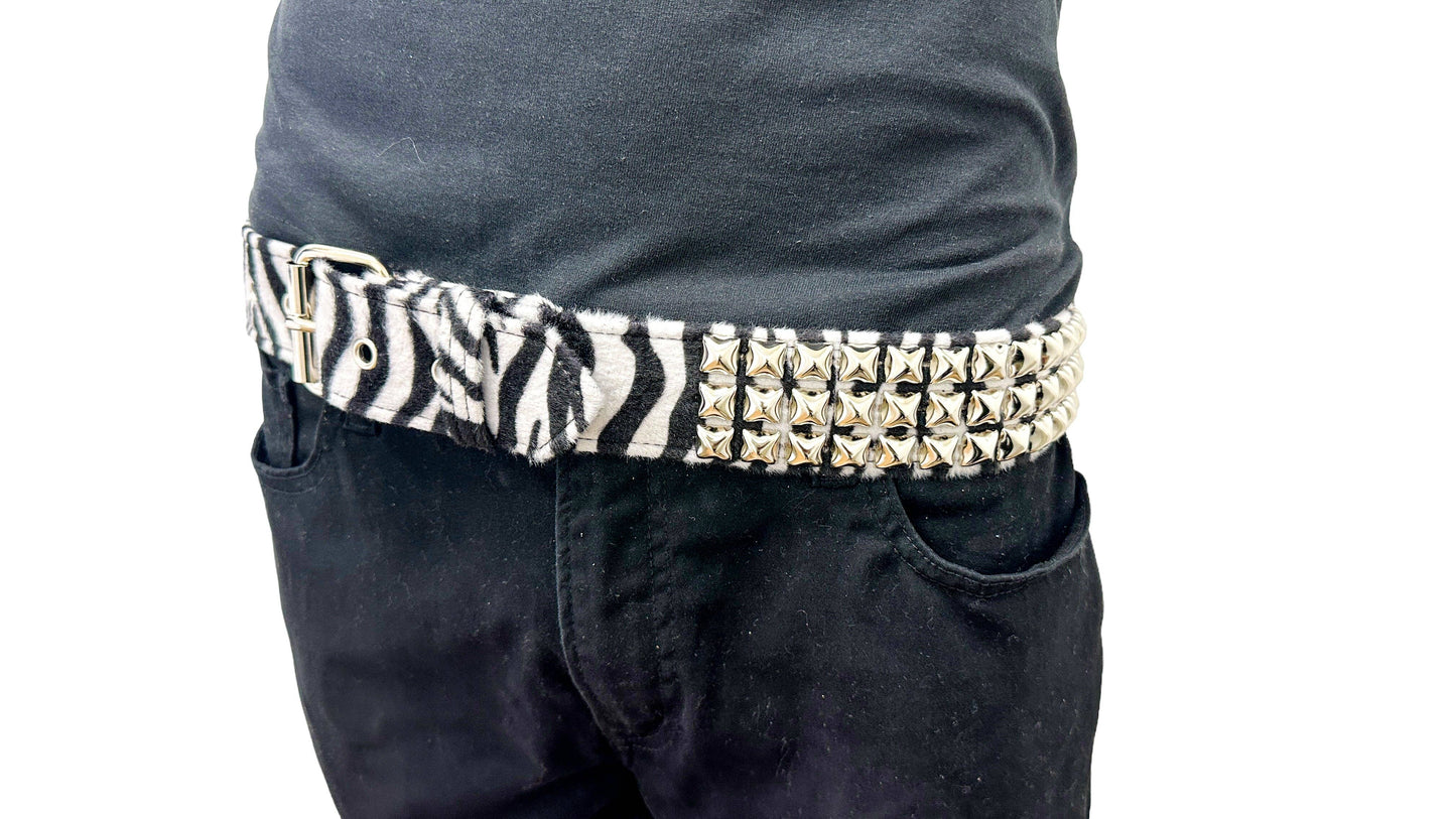 Leopard Fuzzy Fabric Studded Belt