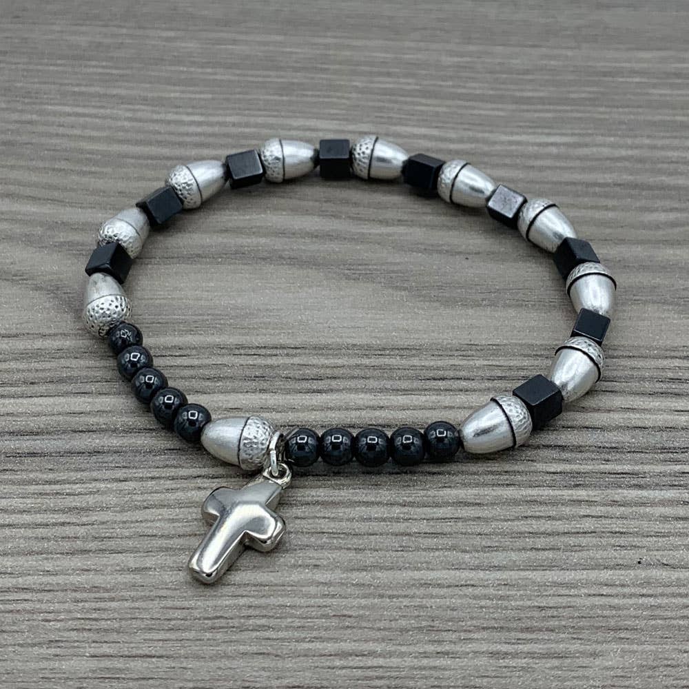 Rosary Bracelet Metal Acorn Beads and Hematite