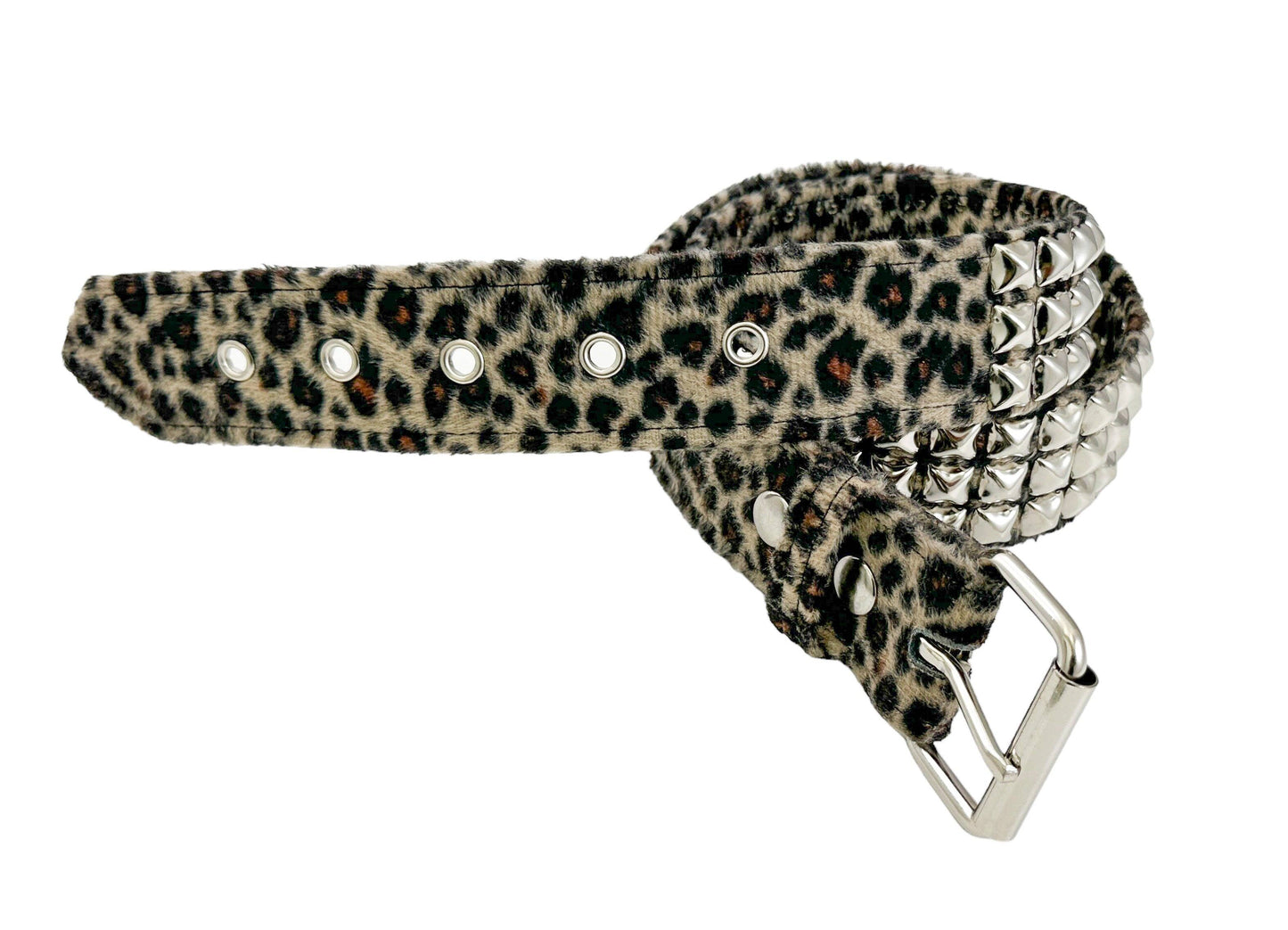 Leopard Fuzzy Fabric Studded Belt