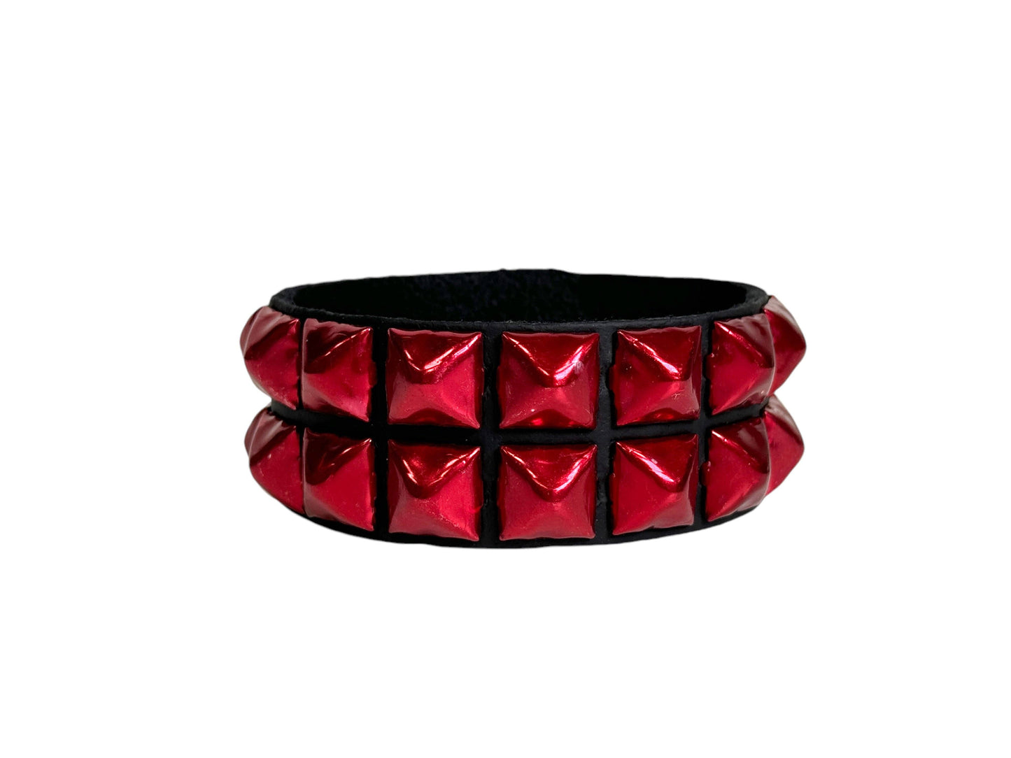 2 Row 1/2 in pyramid stud snap bracelet/ red