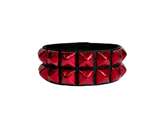 2 Row 1/2 in pyramid stud snap bracelet/ red