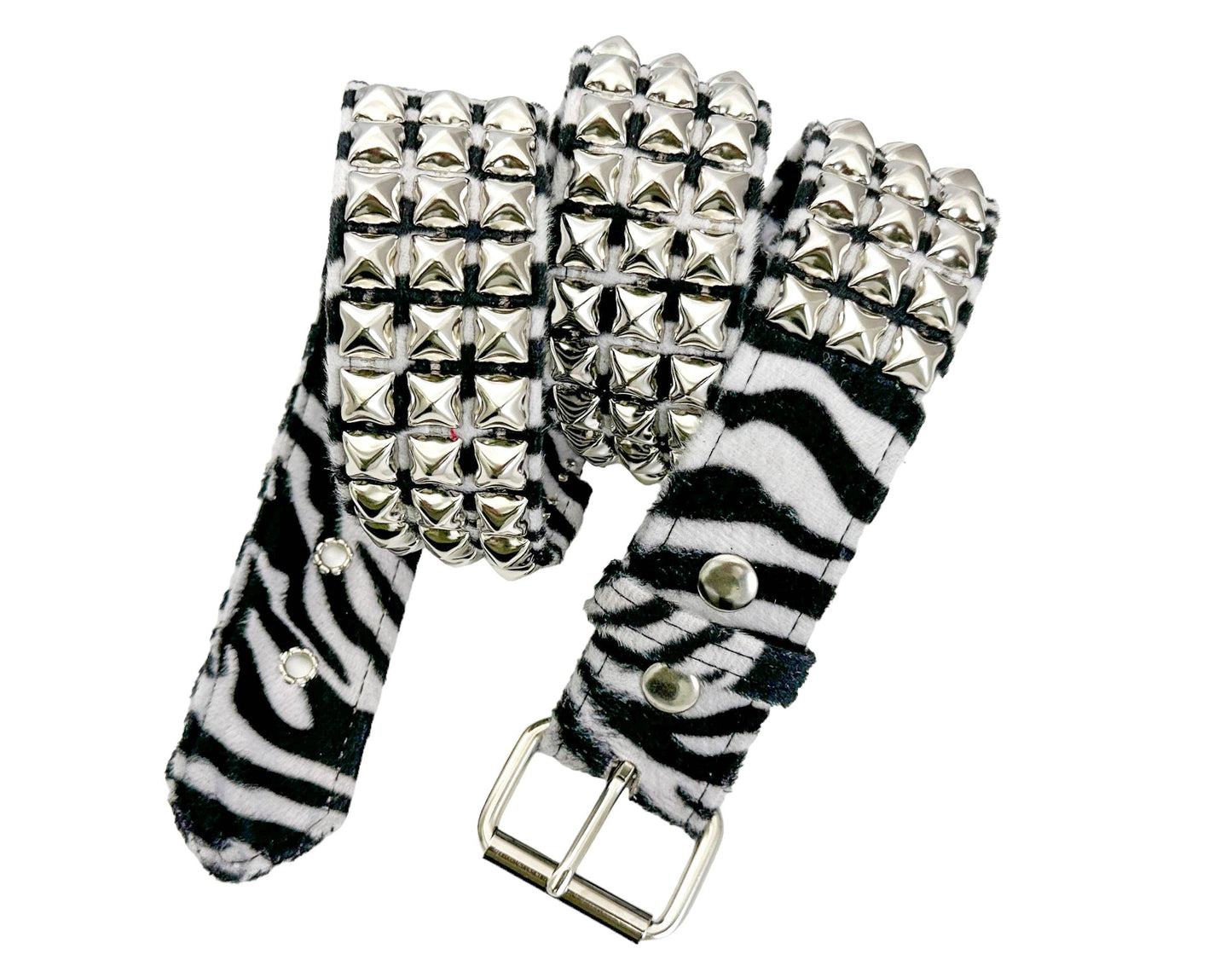 Leopard Fuzzy Fabric Studded Belt