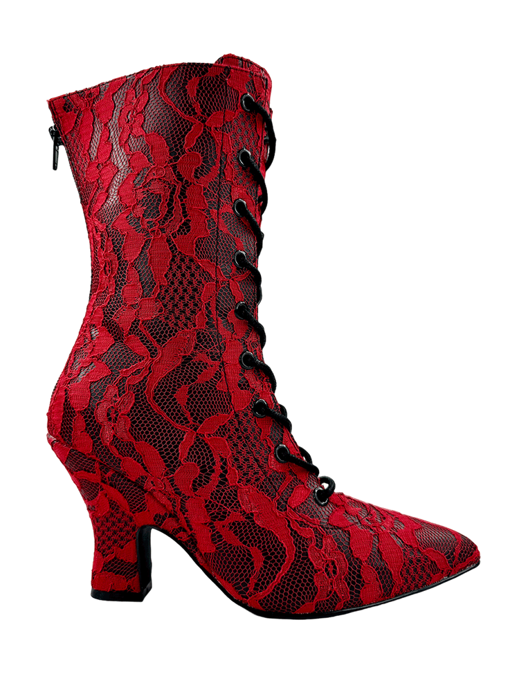 Victoria Lace Boot, Red/Black