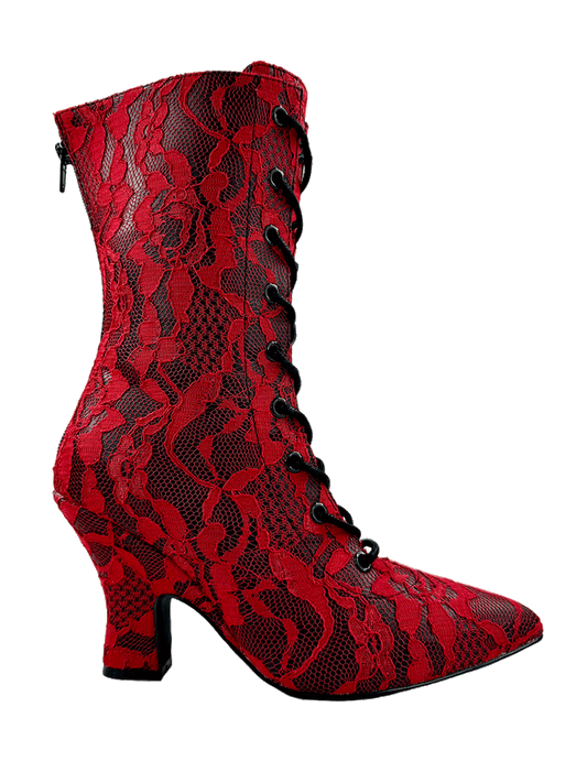 Victoria Lace Boot, Red/Black