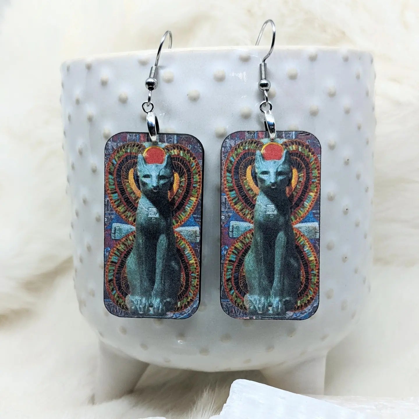 Egyptian Cat Earrings Laser Cut Wood