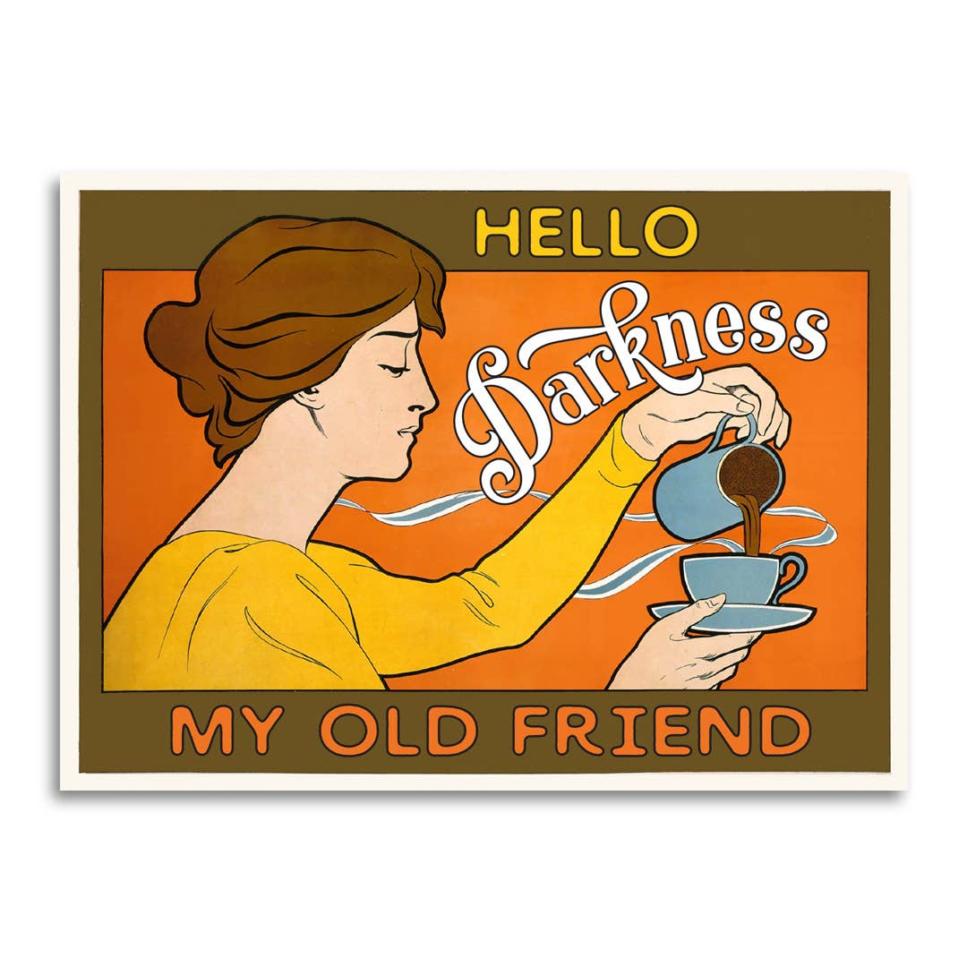 Vintage Coffee Lover Greeting Card "Hello Darkness