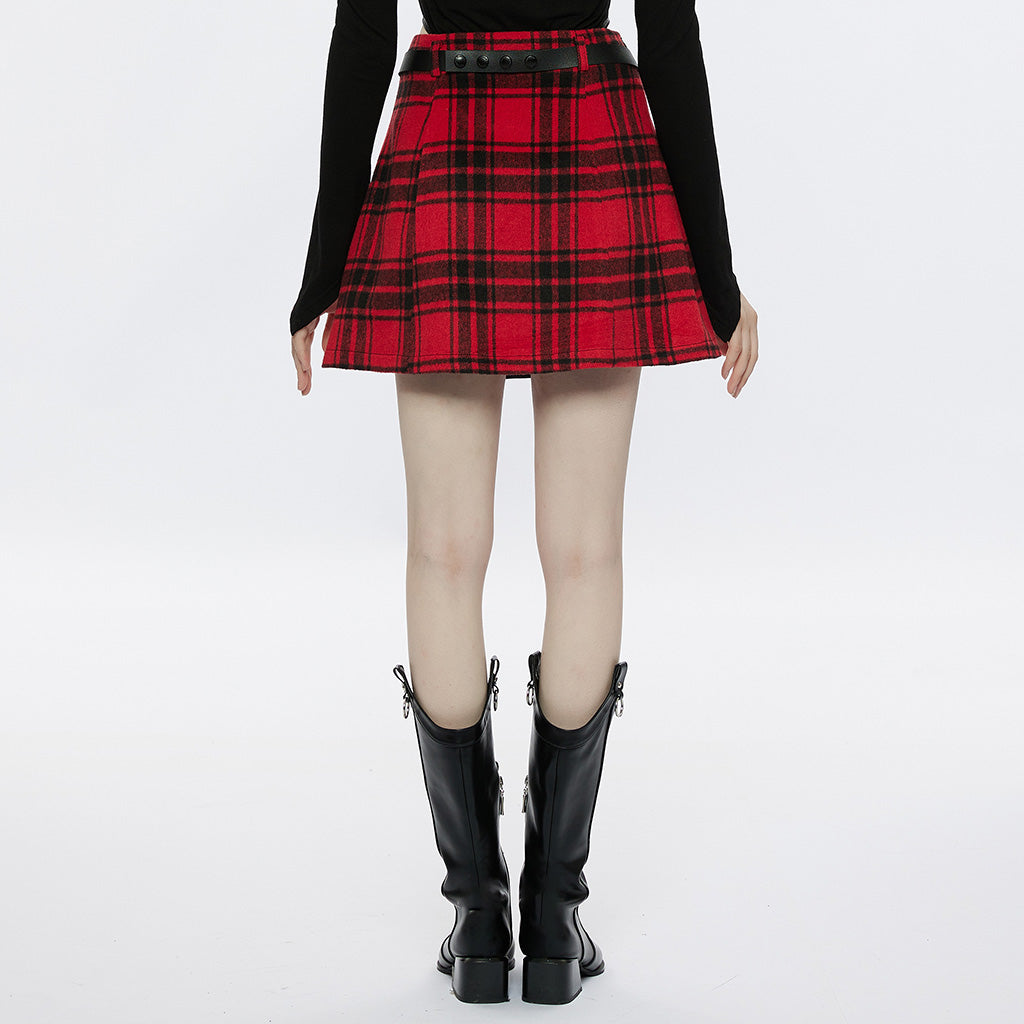 Rigid Cracked Fine Faux Leather Comfortable And Warm Plaid Splicing Skirt