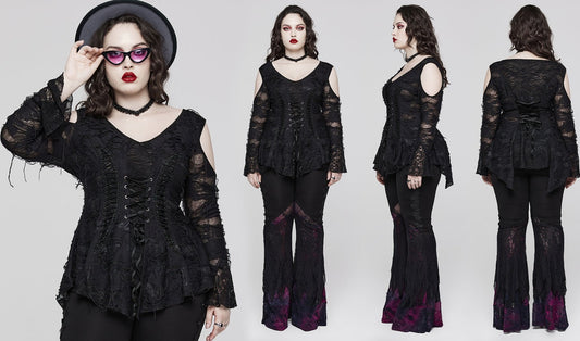 Goth Lace Puff Sleeves Sexy T-Shirt