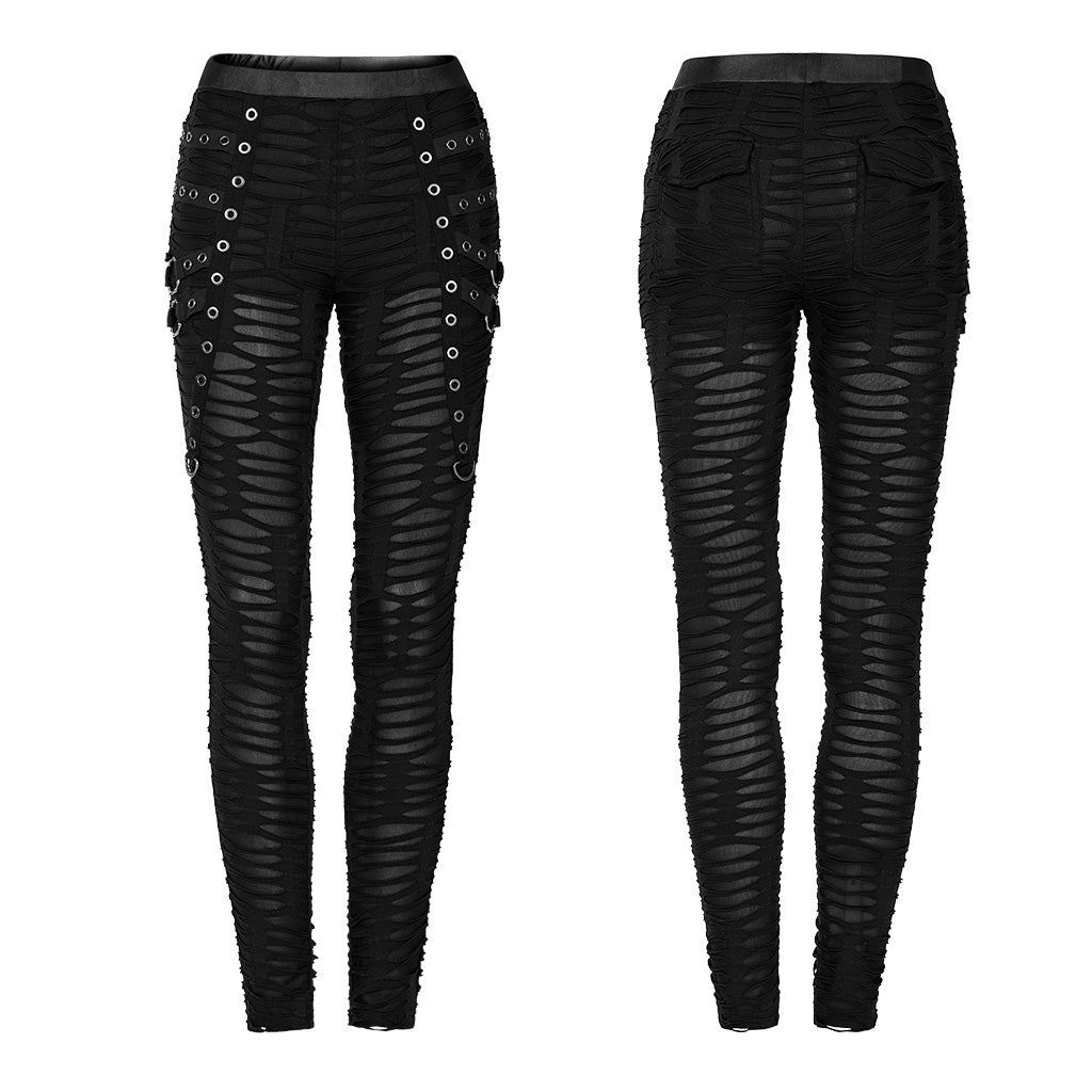 Goth Sexy Perspective Knitted Decayed Broken Hole Slim leggings