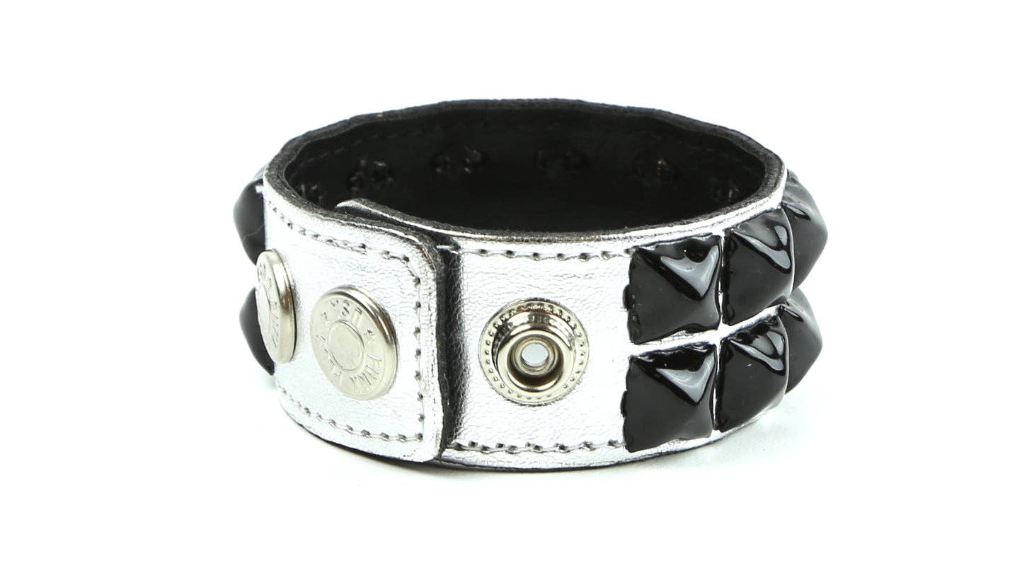 Sliver Patent Black Pyramid Stud Braclet