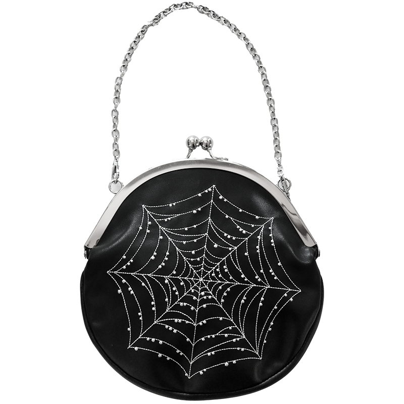 Spiderweb Convertible Clasp Handbag in Black