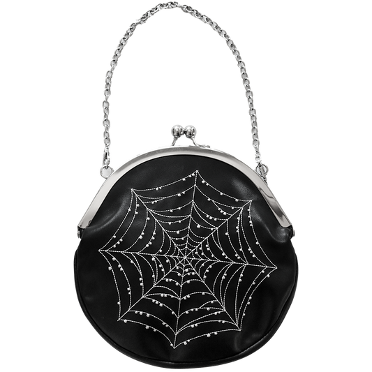 Spiderweb Convertible Clasp Handbag in Black