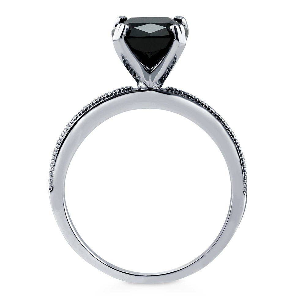 Sterling Silver Solitaire 3ct Black Cushion CZ Ring