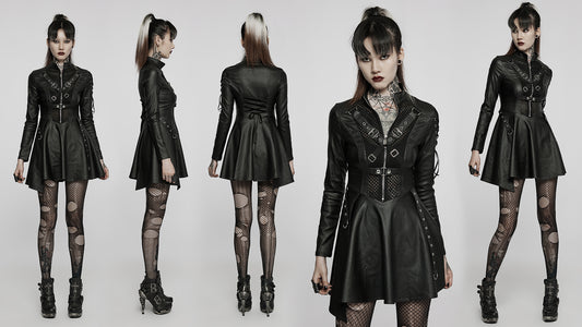 Faux Leather Sexy Long Sleeve Dress