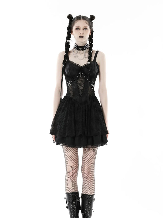 Punk Spider Mesh Sexy See Through Strap Dress