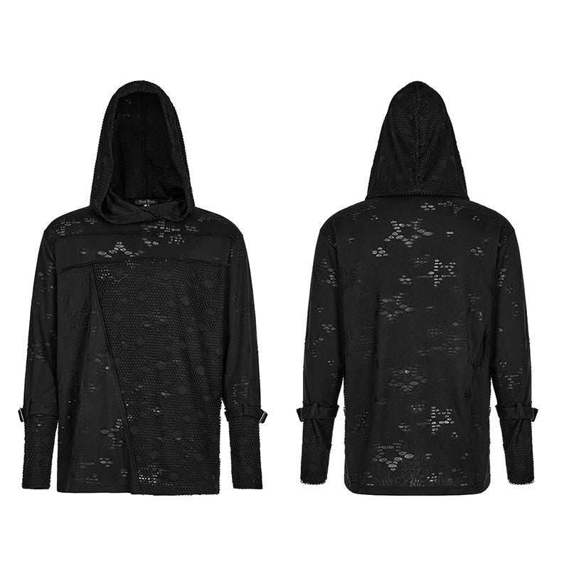 Gothic Daily Life Broken Knitted Gauze Long Sleeve Hoodies T-shirt