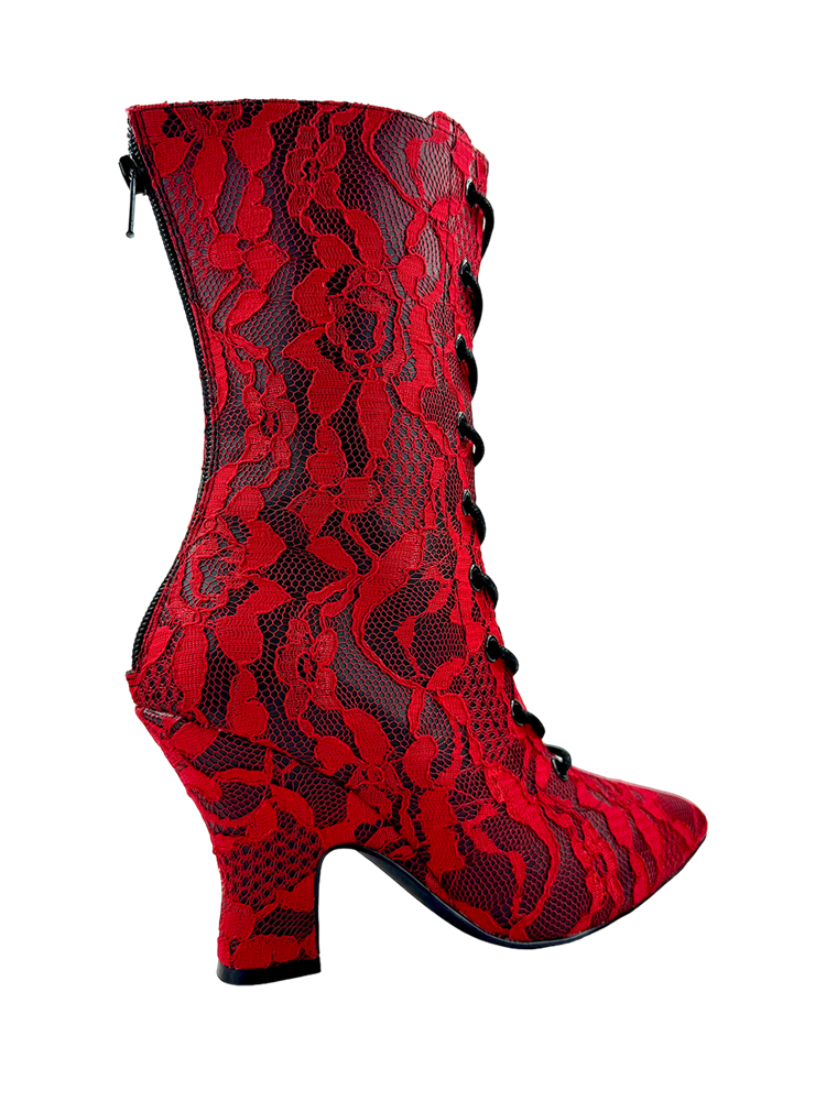 Victoria Lace Boot, Red/Black