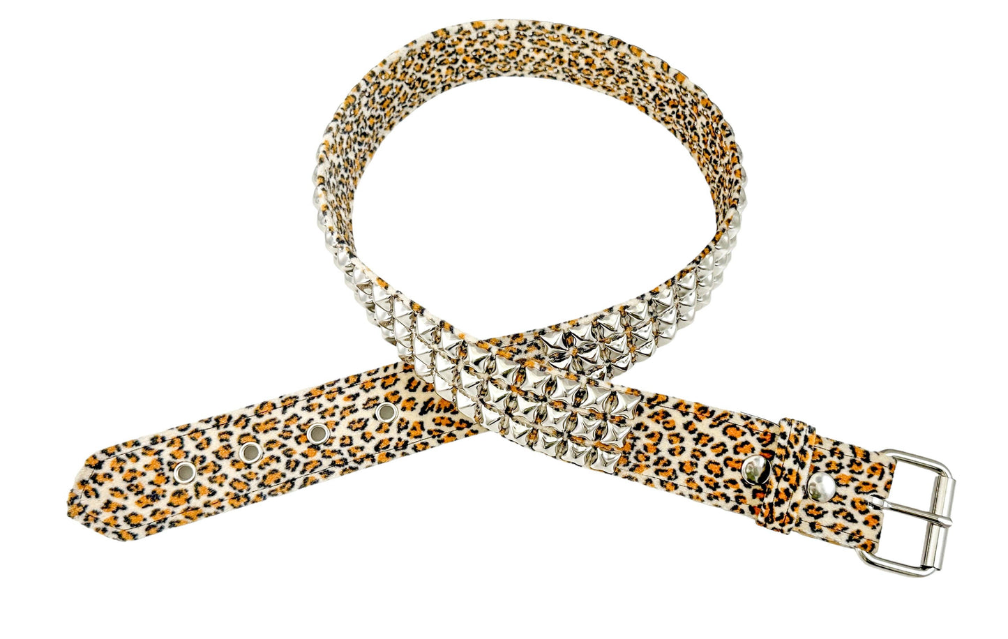 Leopard Fuzzy Fabric Studded Belt