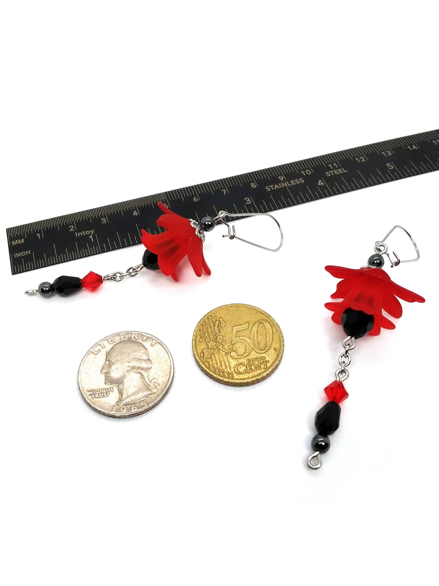 Flower Dangle Earrings - Crimson: Large