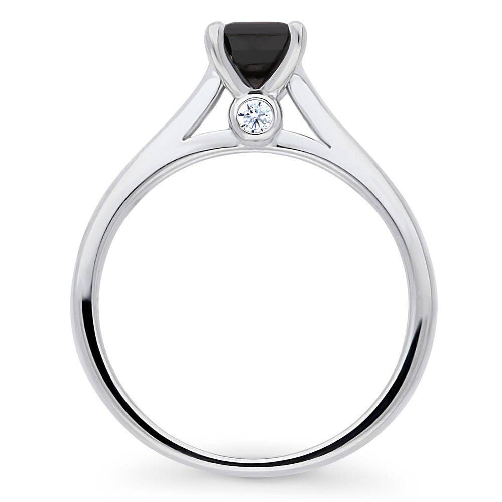Sterling Silver Solitaire Black Emerald Cut CZ Ring