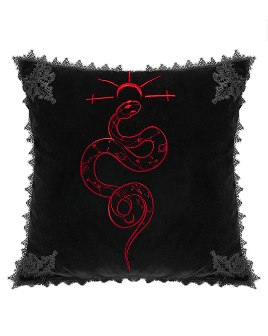 Gothic Home Embroidered Filled Cushion Black and Red