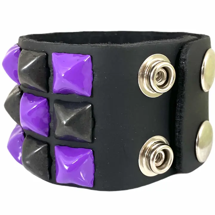 Checkered Studded Bracelet/ Purple
