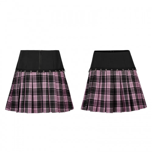 Sweet Cool Girl Playful Plaid Splicing Short Skirt