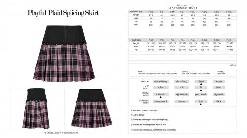 Sweet Cool Girl Playful Plaid Splicing Short Skirt