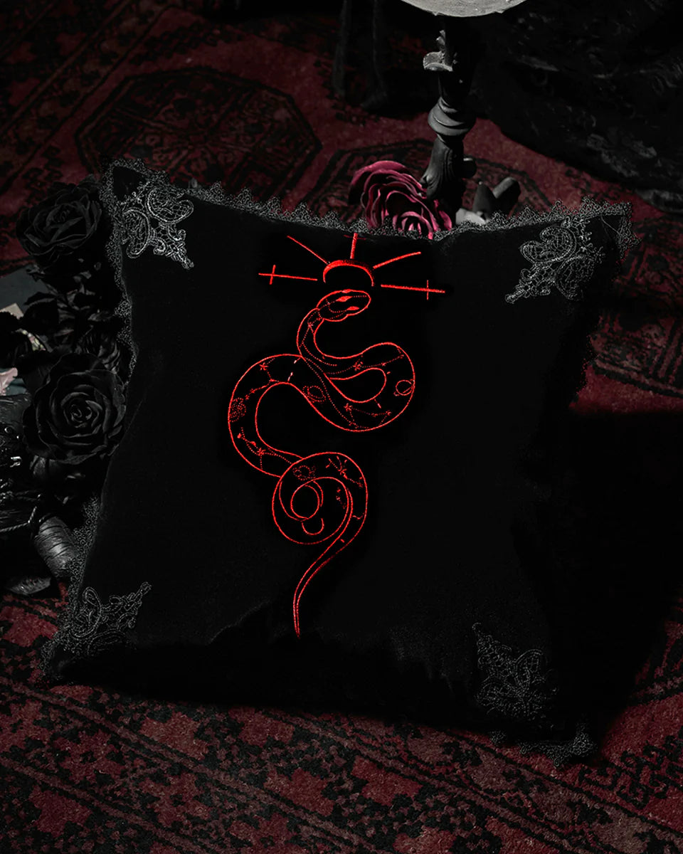 Gothic Home Embroidered Filled Cushion Black and Red