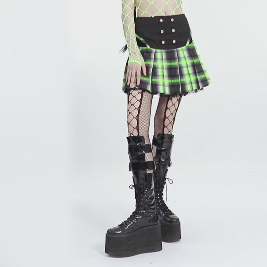 Punk Sweet Cool Girl School Style Sexy Lace Pleated Plaid Mini Skirt
