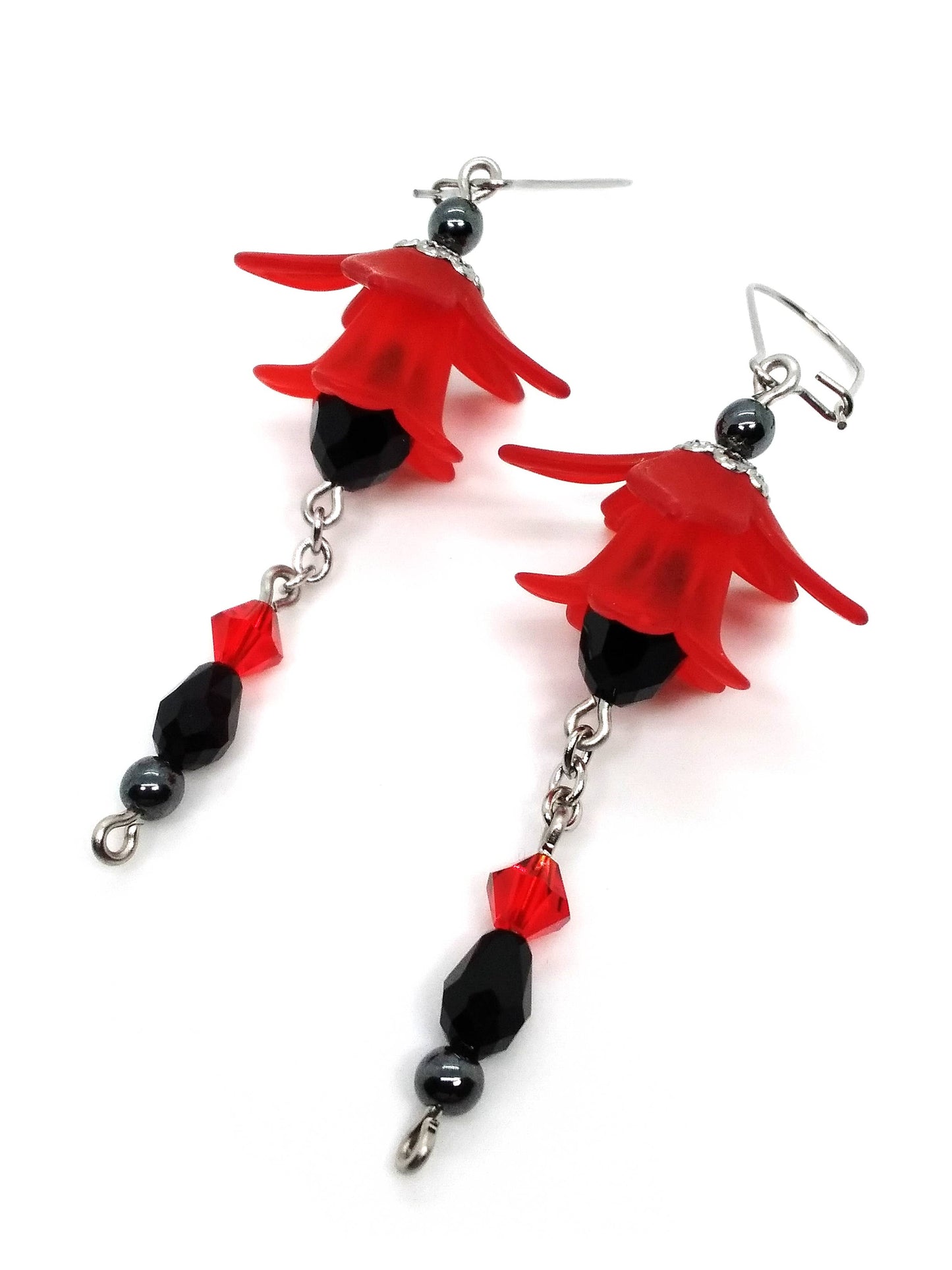 Flower Dangle Earrings - Crimson: Large