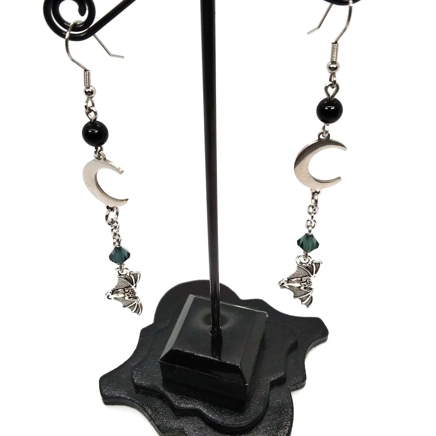 Lunar Wings: Bat and Moon Earrings