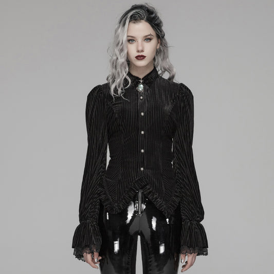 Gothic Dark-Grain Long Sleeve Velvet Shirt