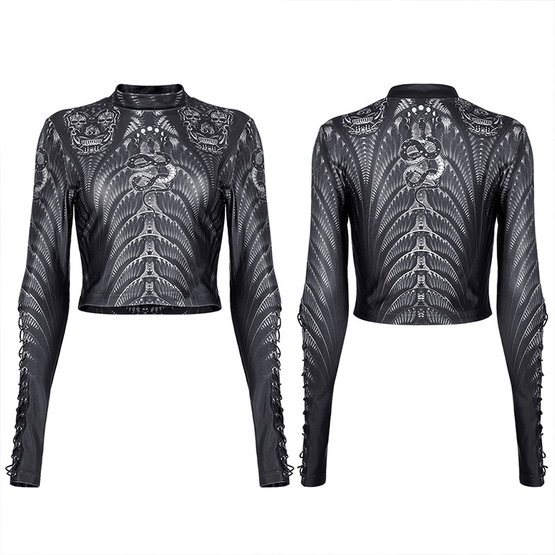 Gothic skeleton print mesh T-shirt