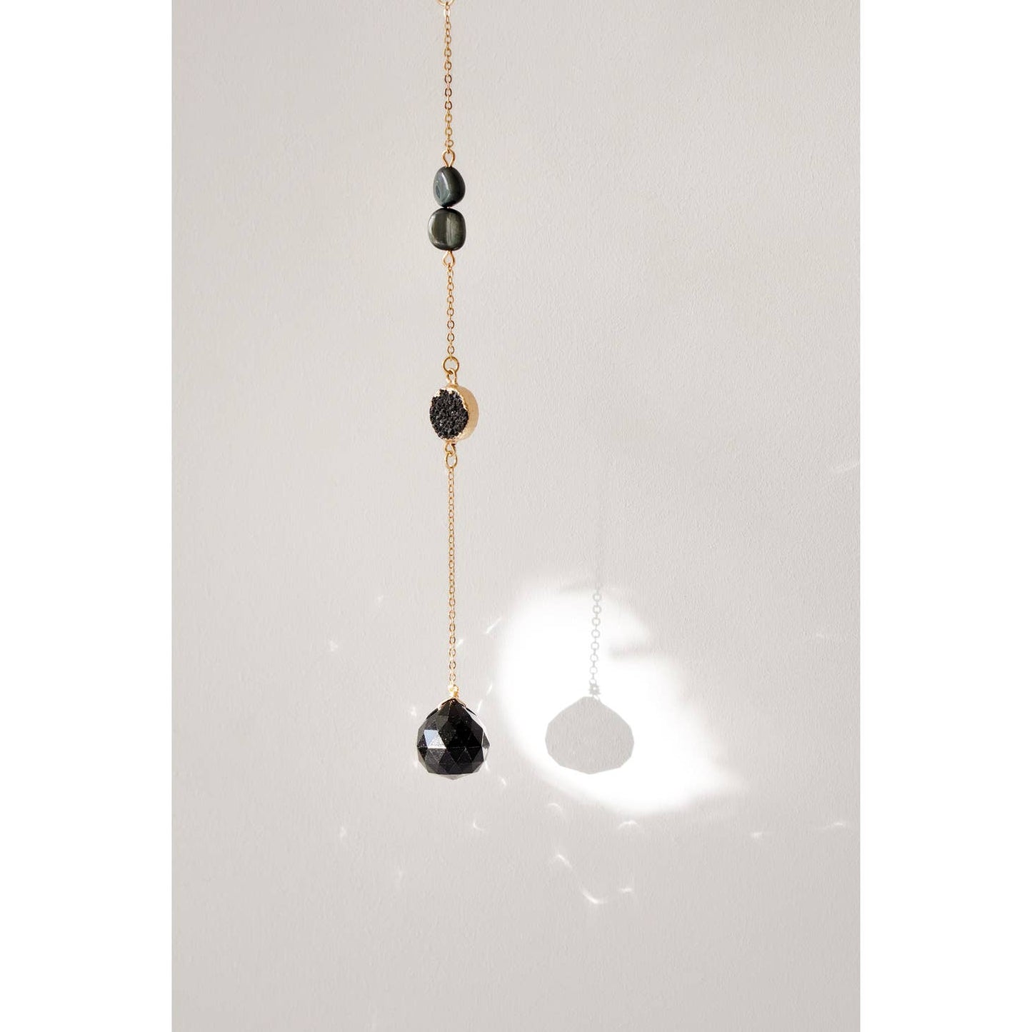 Mini Raw Black Agate & Falcons Eye Window Crystal Suncatcher