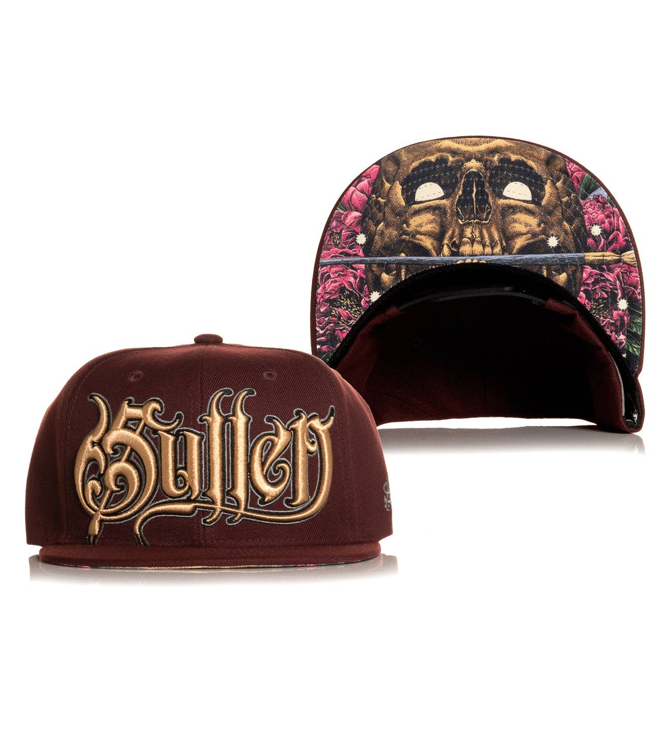 Maroon Crow Skull Snapback Hat