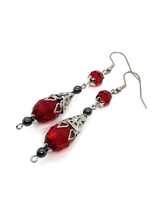 Bloodmoon Blossoms: Crimson Drop Earrings