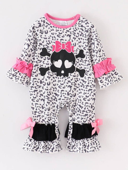 Halloween Skull Bow Leopard Baby Onesie Romper