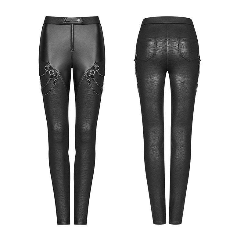 Punk Black Leather Elestic Leggings