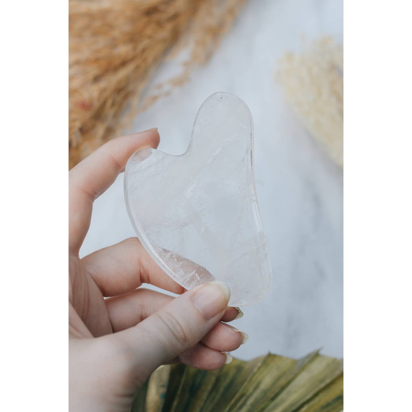 Shadow Quartz Serenity: Clear Quartz Crystal Gua Sha with Black Skull Pouch