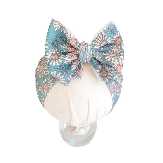 Blue Daisy Headwrap Baby Bow