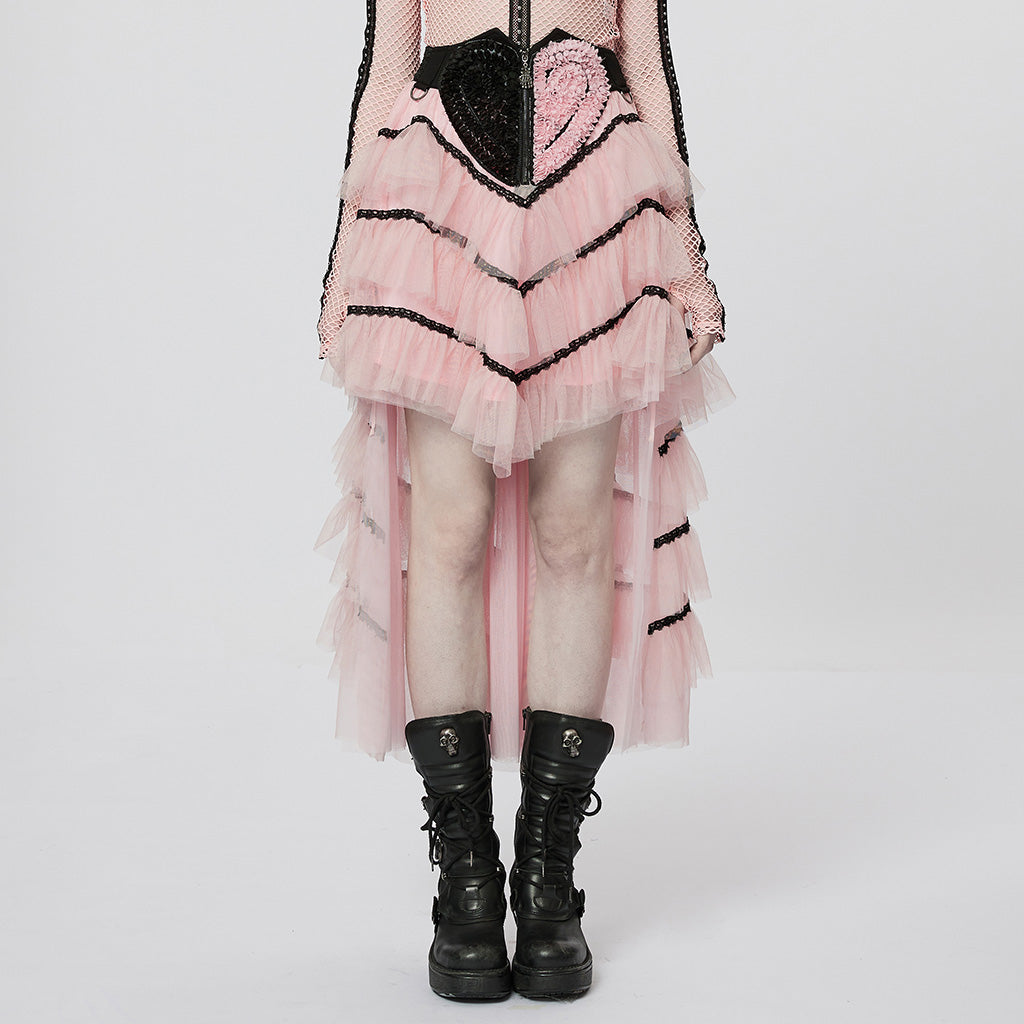 Pink Heart Skeleton Grasp Zipper Dress