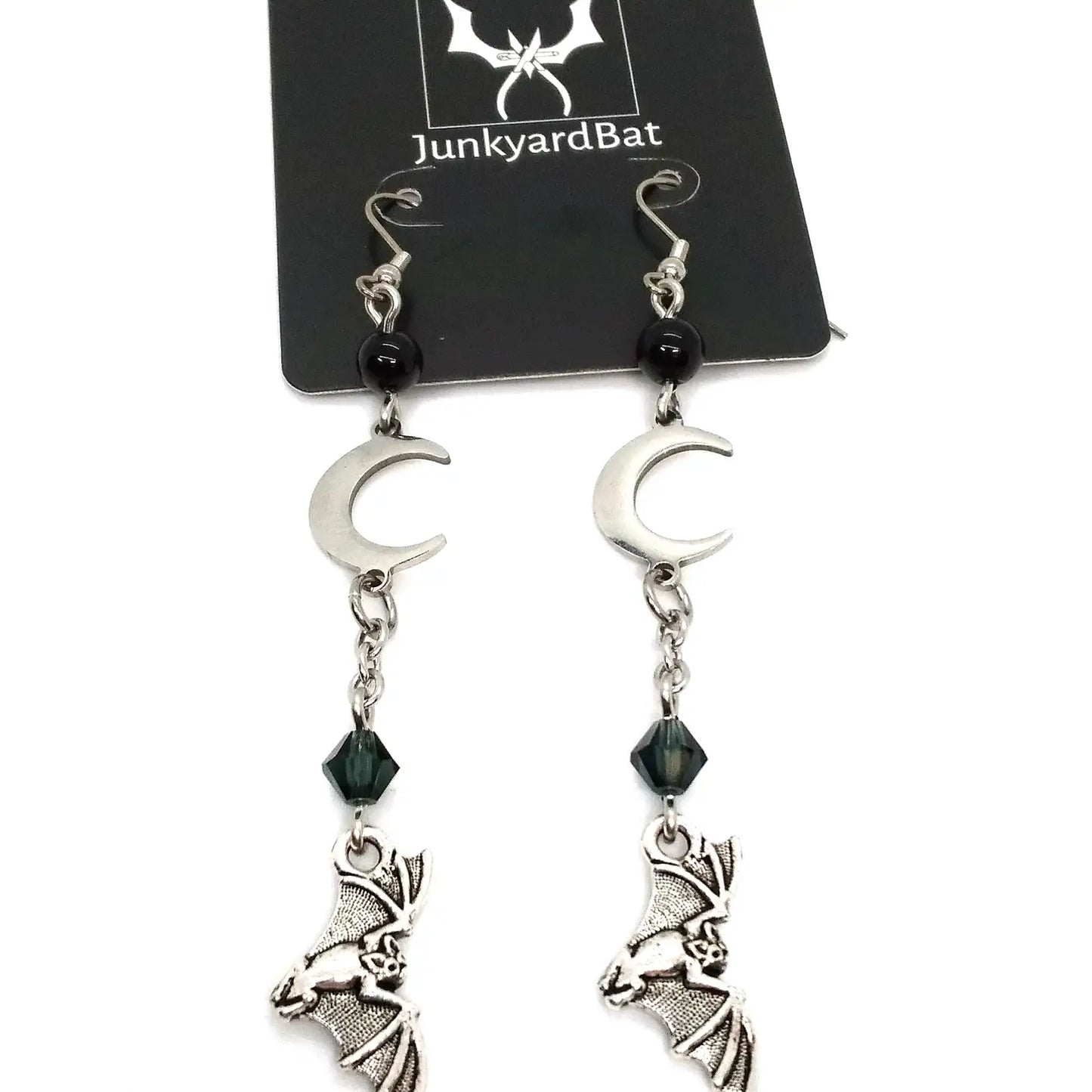 Lunar Wings: Bat and Moon Earrings