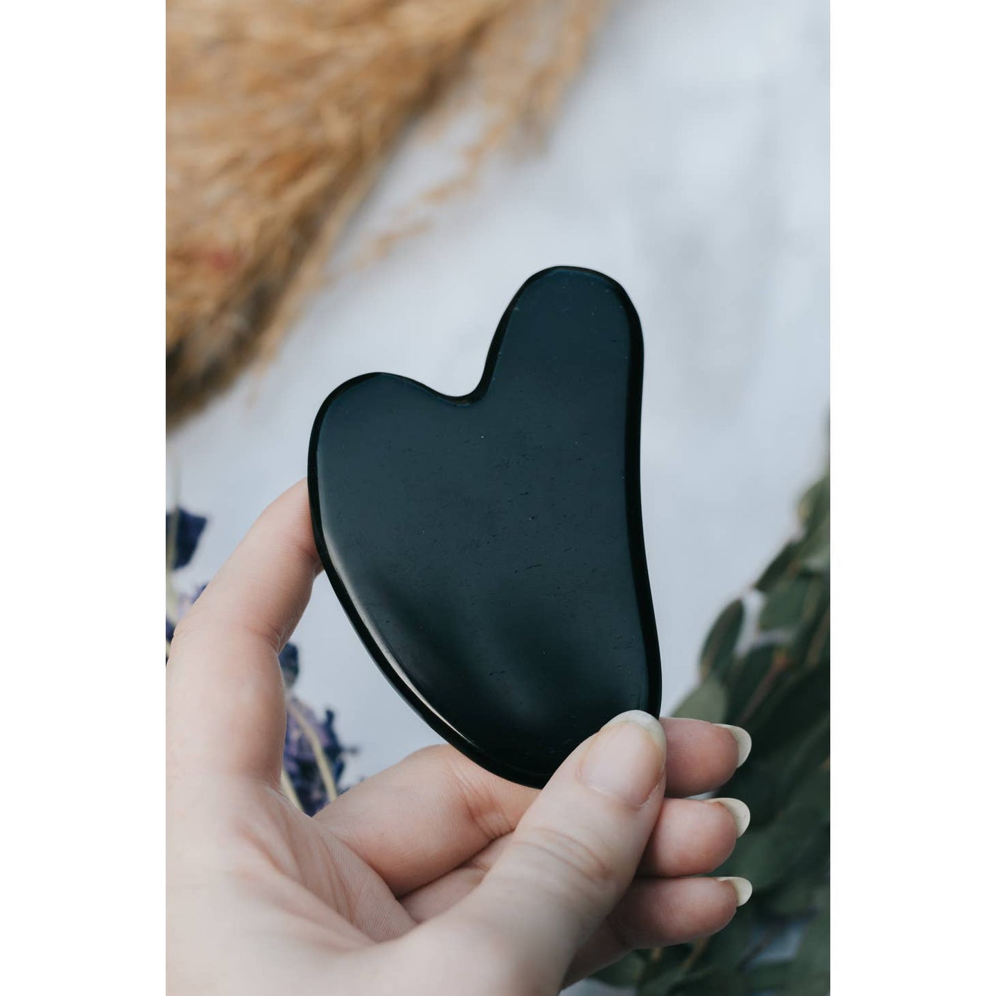 Shadow Serenity: Black Obsidian Crystal Gua Sha with Black Skull Pouch