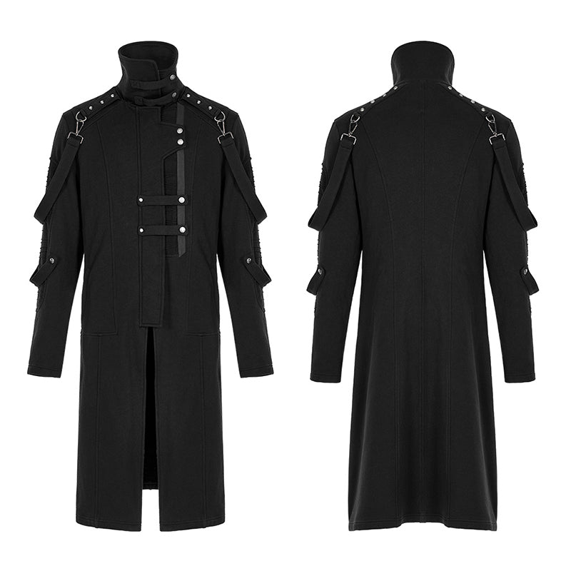 Men Autumn Winter Dark Black Punk Knitted Long Overcoat