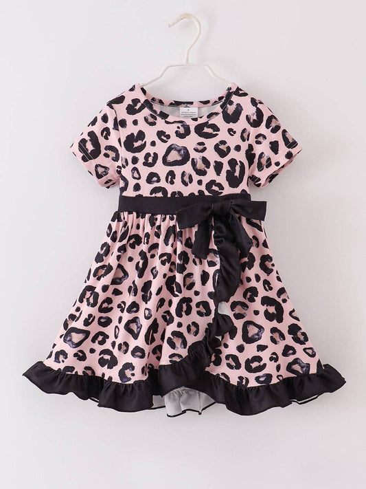 Pink Black Leopard Ruffle Girl Dress