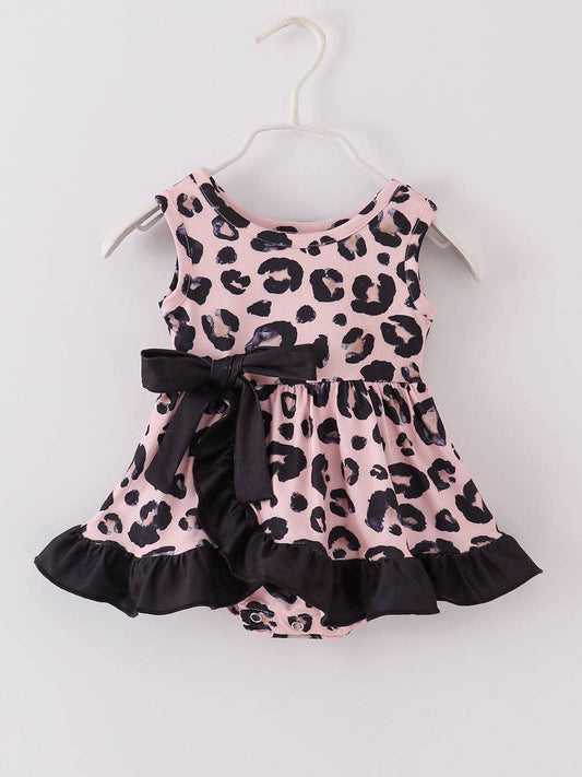 Panther Pounce Romper: Black Leopard Ruffle Baby Romper